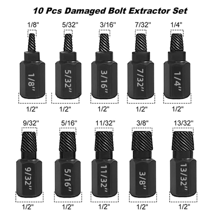 Nexora 10-piece screw extractor kit, sizes 1/8 inch to 13/32 inch