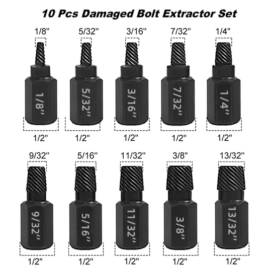 Nexora 10-piece screw extractor kit, sizes 1/8 inch to 13/32 inch
