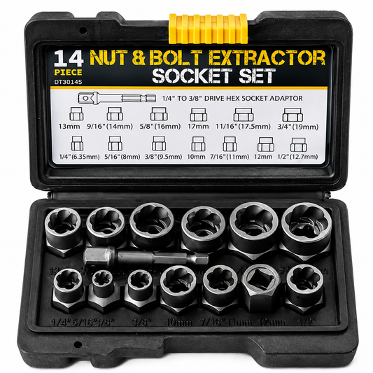 Nexora™ Impact Bolt & Nut Extractor Set – 14 PCS + Hex Adapter